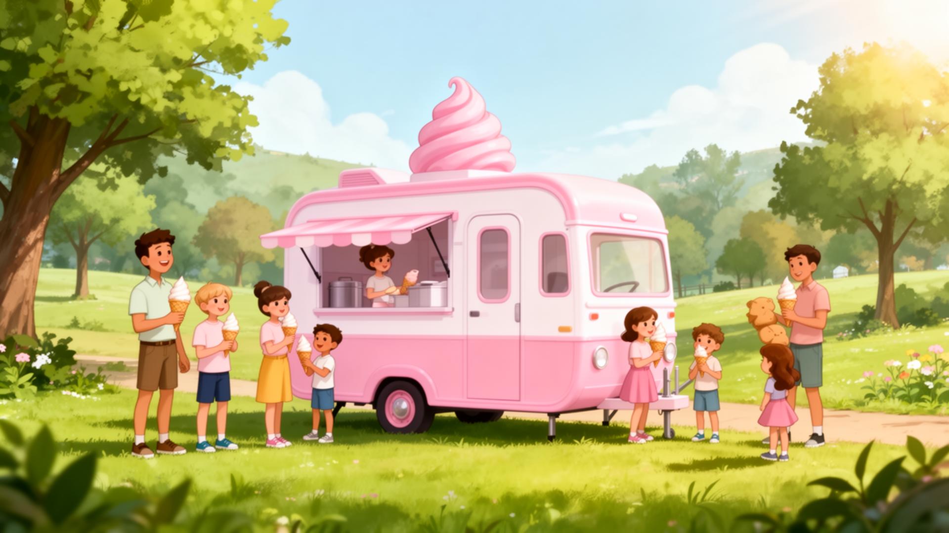 Twirl & Swirl pink soft-serve ice cream trailer at Ryton Pools Country Park